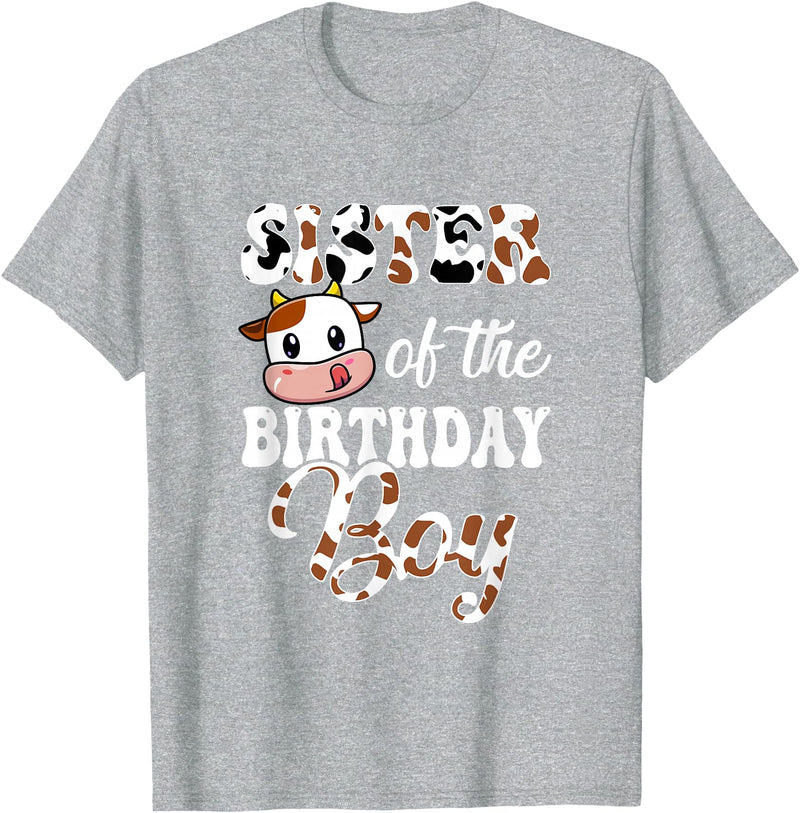 Love Family Matching Sister Of The Birthday Boy Cow Farm 1St Birthday Boy T-Shirt - Heather Grey