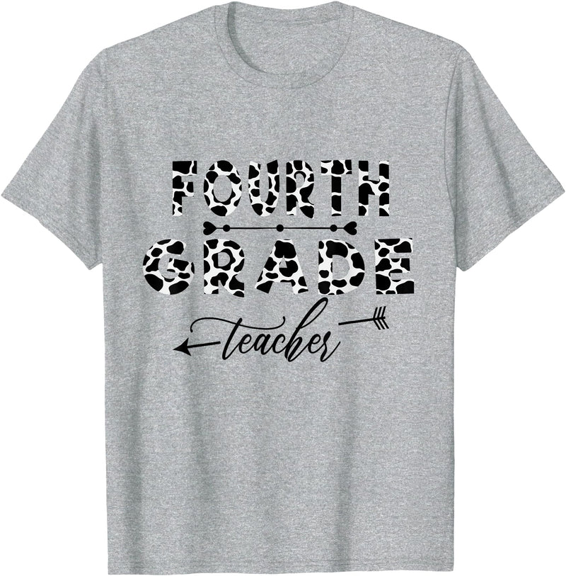 Funny Back To School Teacher Women 2021-22 Apparel Cow Print Skin Pattern 4th Grade Teacher 1st Day Of School T-Shirt -