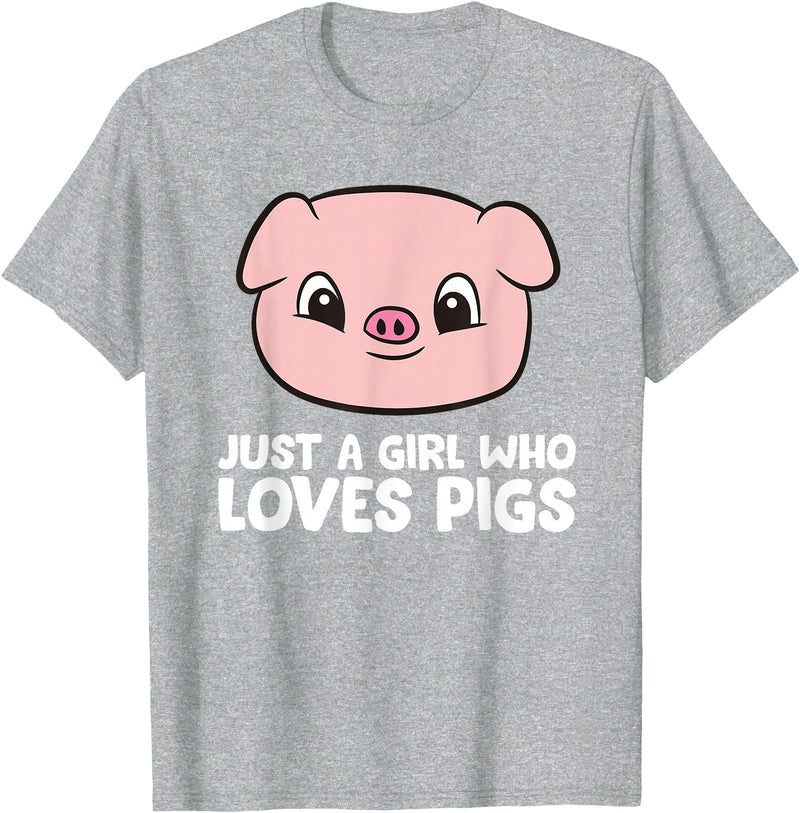 Funny Pigs Gifts And Pig Farmer Apparels Pigs Farmer Girl Just a Girl Who Loves Pigs T-Shirt - Heather Grey