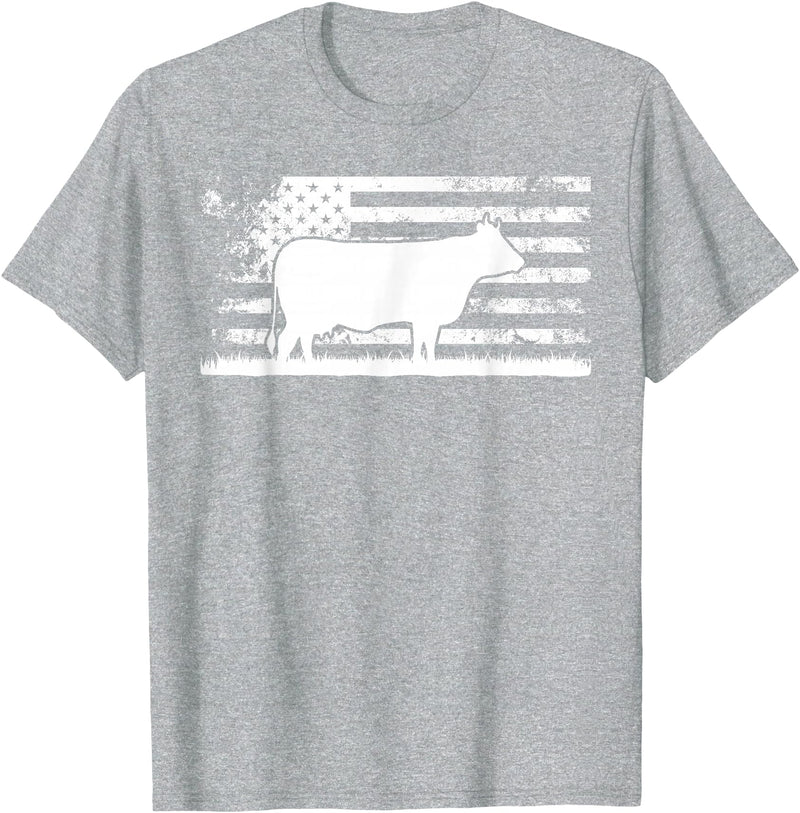 Funny Charolais Rancher Gift for Cattle Lover American Flag - American Cow Charolais Rancher T-Shirt - Heather Grey