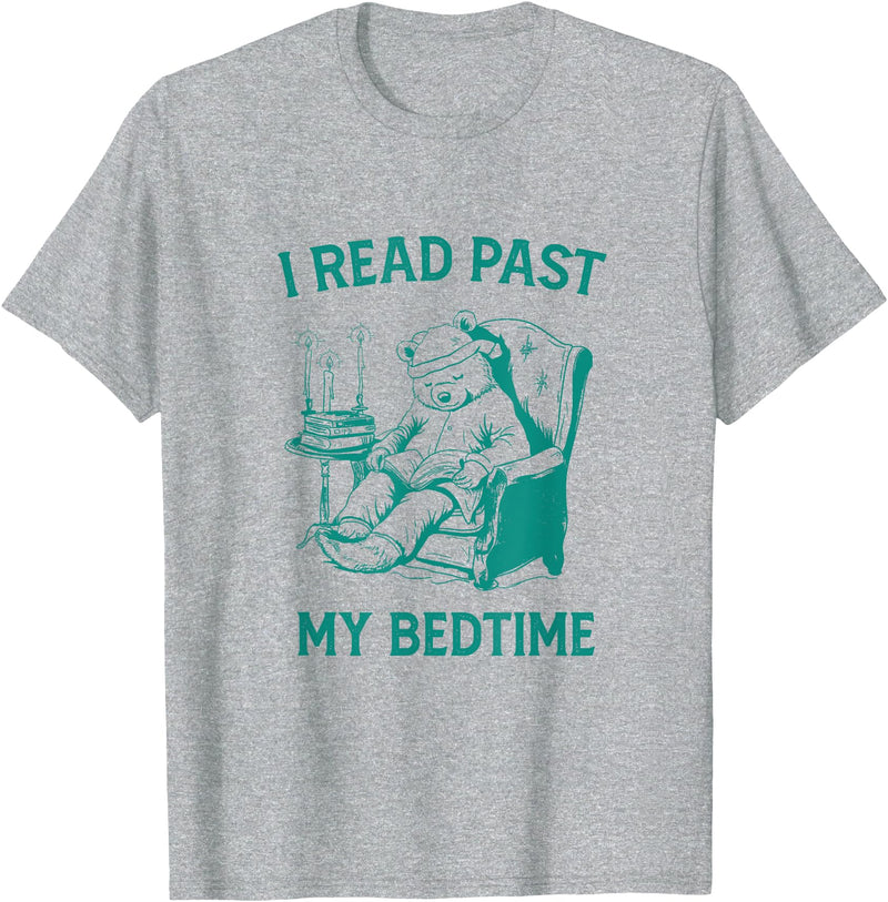 Insightsy I Read Past My Bedtime Vintage Funny Teddy Bear Graphic Tees T-Shirt - Heather Grey