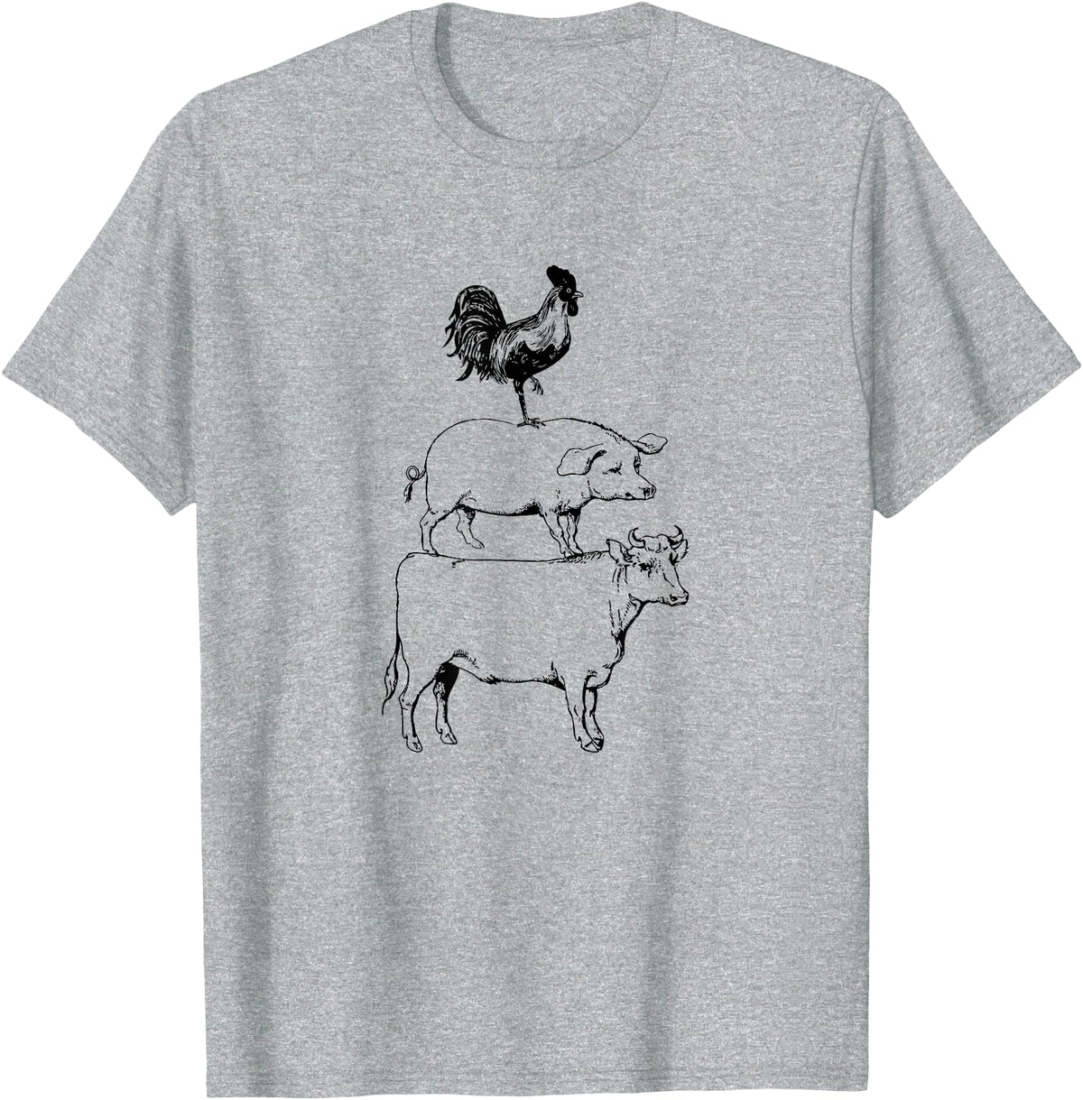 Tee Farm Stacked Farm Animals Cow Pig Rooster Meat Lover Farm Lover T-Shirt - Heather Grey