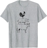 Tee Farm Stacked Farm Animals Cow Pig Rooster Meat Lover Farm Lover T-Shirt - Heather Grey
