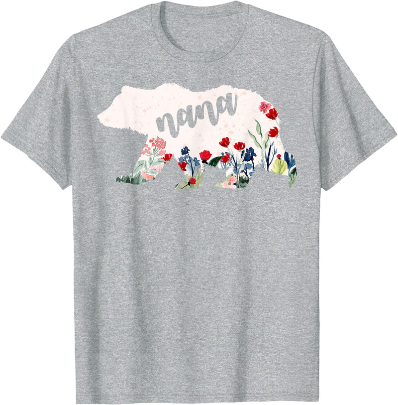 Nana Shirts By No1 Tees Nana Bear Shirt - Nana Bear Water Color Flower Grandma T-Shirt - Heather Grey