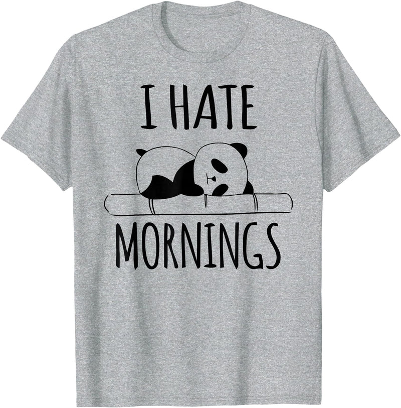 Funny humorous Sayings & Sarcastic Slogans Co. I Hate Mornings Panda Bear Cute Humor Night Owl PJ Men Women T-Shirt - Heather Grey