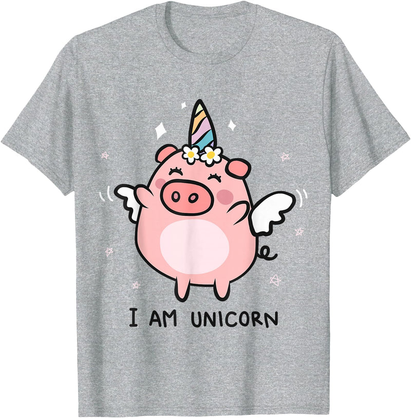 Pig Unicorn Gifts Funny I am a Unicorn Pigs Can Fly Unicorn Girls Womens Men T-Shirt - Heather Grey