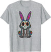 Rabbit Day of Dead Mexican Bunny Lover Rabbit Sugar Skull T-Shirt in Heather Grey