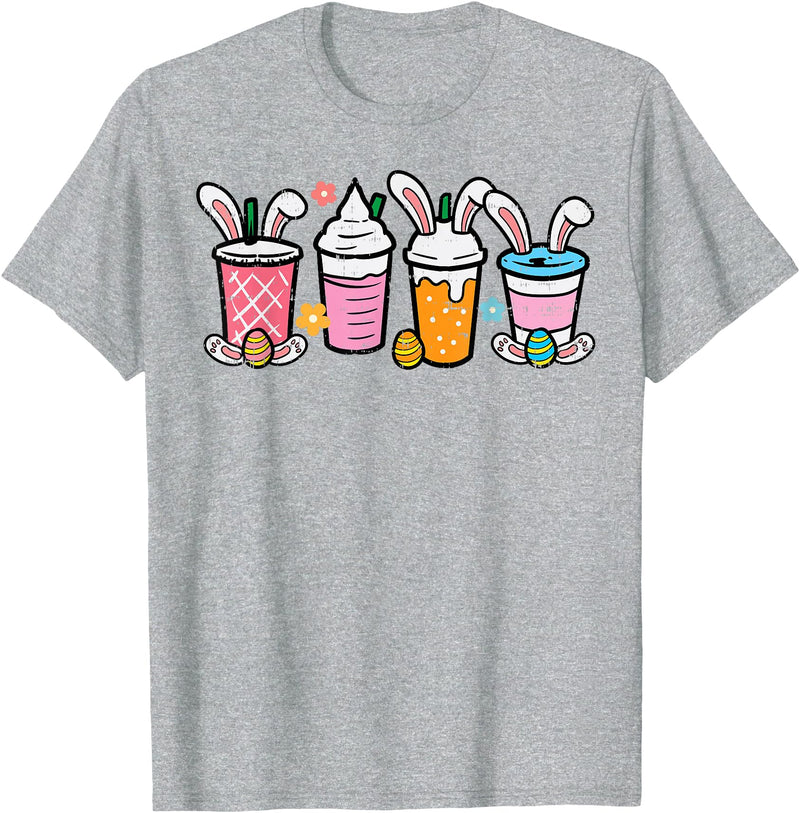 Easter Coffee Iced Latte Bunnies Cute Rabbit Men Women Kids T-Shirt in Heather Grey