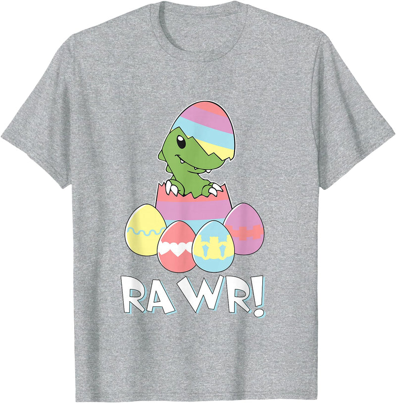 Easter Egg Hunter Dinosaur Dino Easter T-Rex Rabbit Bunny T-Shirt in Heather Grey