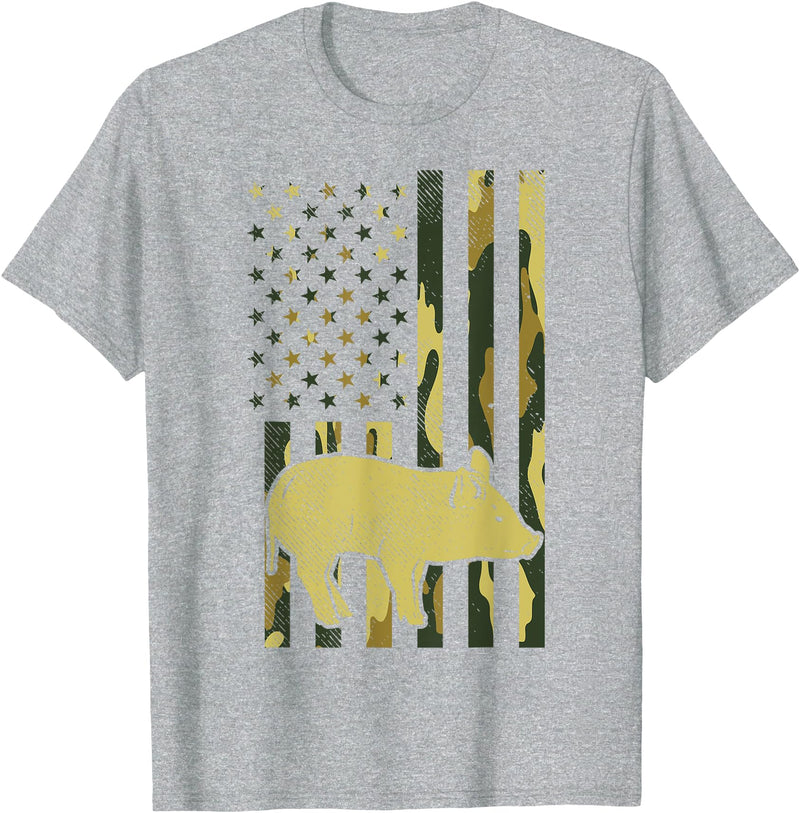 BoredKoalas Farming Farm Shirts Farmer Gifts Camo US Flag Pig Military Farm Animal Patriotic Farmer Gift T-Shirt - Heather Grey