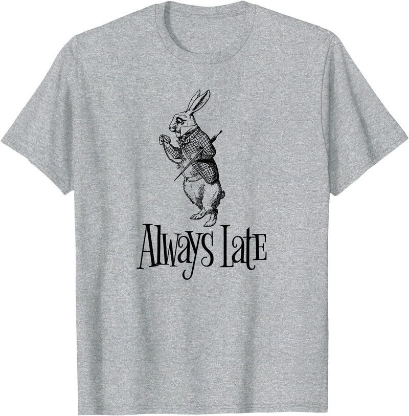 Always Late - White Rabbit Alice Wonderland T-Shirt in Heather Grey