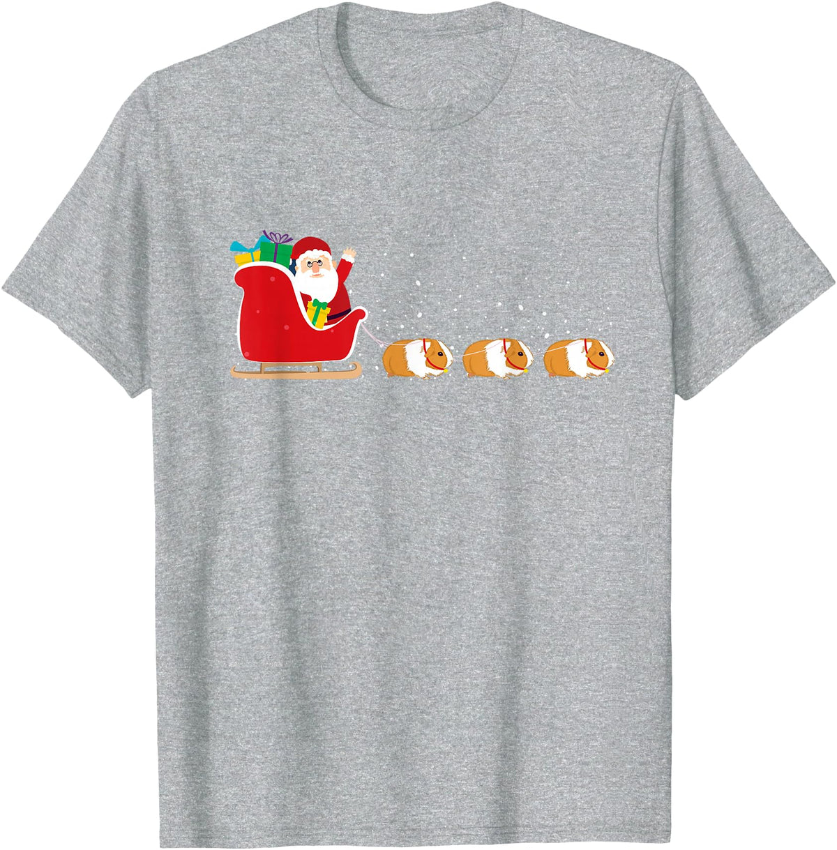 Funny Christmas Sleigh Animal Gifts Guinea Pig Santa Christmas Sleigh - Funny Guinea Pig Xmas T-Shirt - Heather Grey