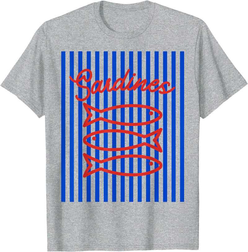 Sardines maritime fisherman aesthetic Fisherman aesthetic white blue stripes with sardine fish T-Shirt - Heather Grey
