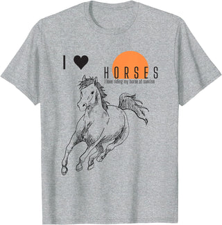 I love riding my horse at sunrise I LOVE HORSES T-Shirt - Heather Grey