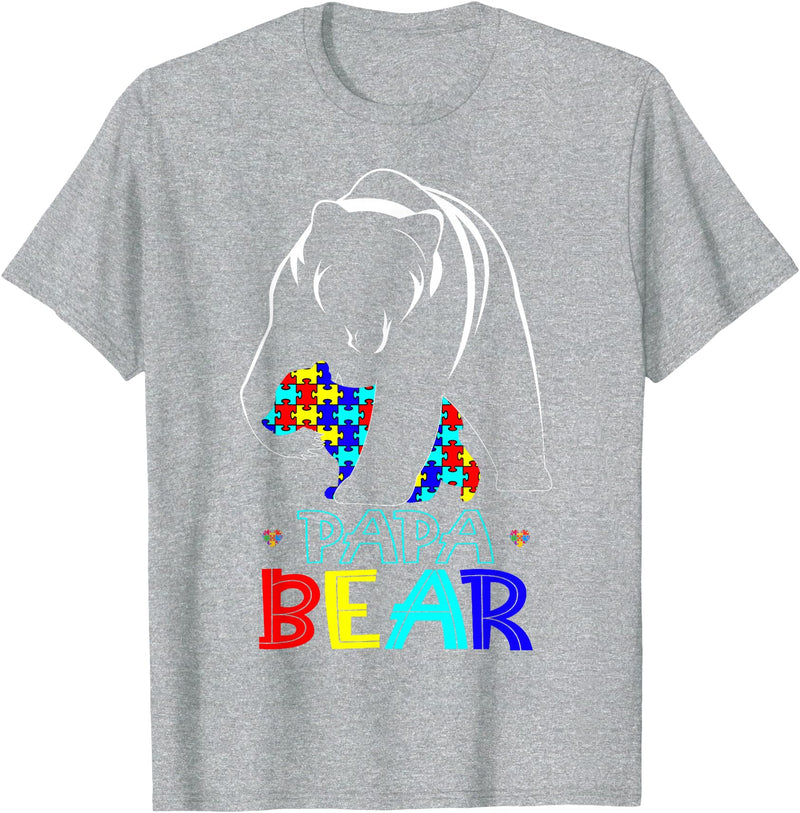 Papa Bear Autism Awareness Month Gifts Autism Dad Papa Bear Autism Awareness Gifts for Autism Dad Support T-Shirt - Heather Grey
