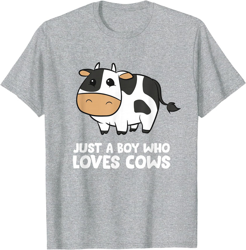 Funny Cow Lover Gifts Just a Boy Who Loves Cows T-Shirt - Heather Grey