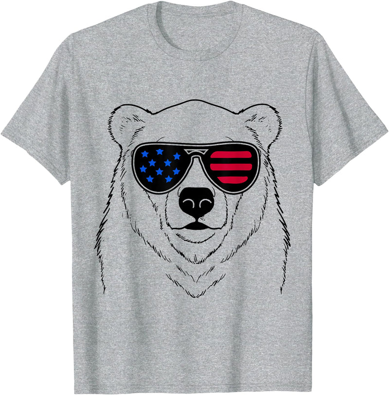 Polar Bear US Polar Bear 4th July America USA Flag T-Shirt for Women Kids Men - Heather Grey