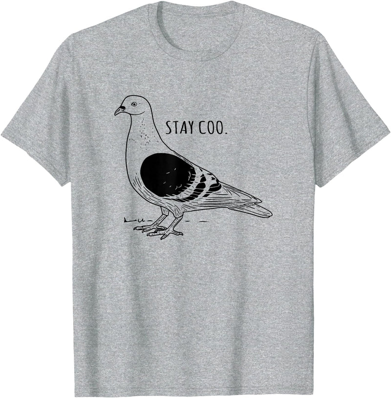 Funny Pigeon Apparel Tee Co. Stay Coo Pigeon Cool Bird Lovers Funny Bird Meme Saying T-Shirt - Heather Grey