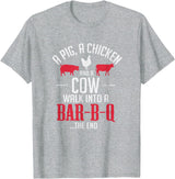 Old Fashioned Joke Teez A Pig A Chicken And A Cow Funny BBQ Joke T-Shirt T-Shirt - Heather Grey