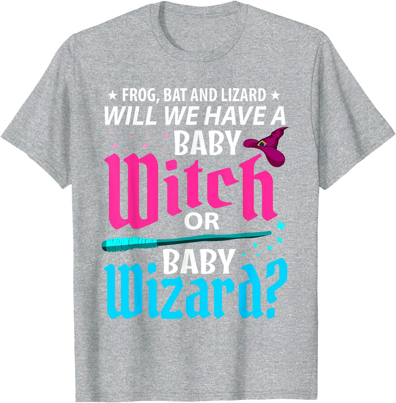 Halloween Gender Reveal Apparel Witch Or Wizard Gender Reveal Baby Shower Party Celebration T-Shirt - Heather Grey