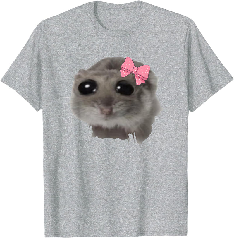 Coquette Sad Hamster Meme Crying T-Shirt - Heather Grey