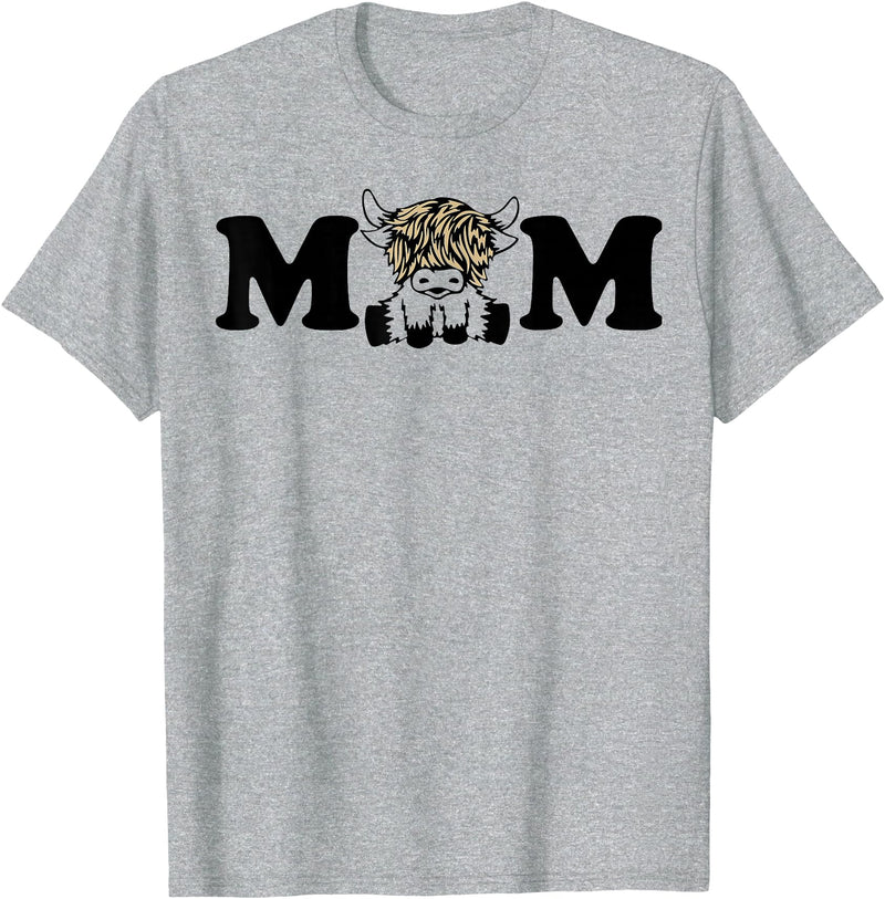 Highland Cattle Corner Messy Bun Life Hair Glasses highland cow mom T-Shirt - Heather Grey
