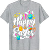 Funny Happy Easter Eggs with Easter Bunny Rabbit Ears T-Shirt in Heather Grey