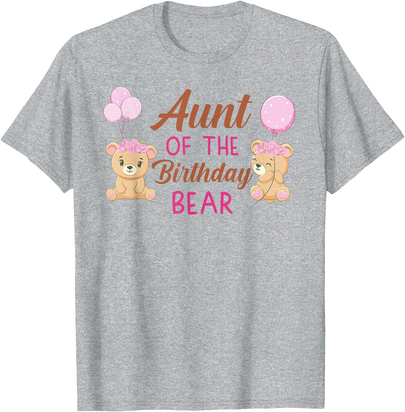 Family Birthday Bear Gifts Aunt of The Birthday for Girl Bear 1st Birthday Party Girl T-Shirt - Heather Grey