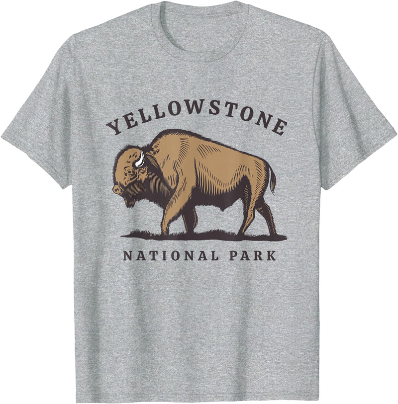 Yellowstone National Park Bison Clothing Co Yellowstone National Park Wyoming Buffalo Bison T-Shirt - Heather Grey