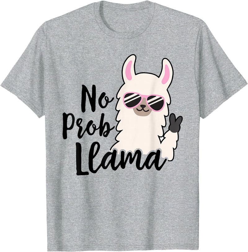 No Prob Llama Drama NO PROB-LLAMA! Funny Llama Alpaca T-Shirt - Heather Grey