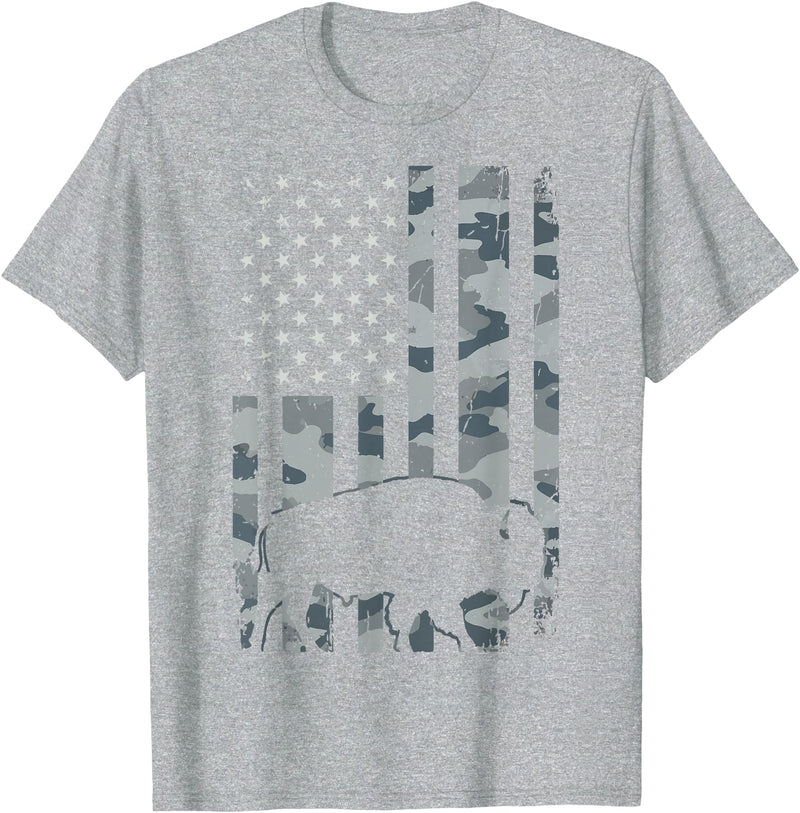 Usa Patriot American Bison Western Bufallo Bison USA Flag American Buffalo 4th of July T-Shirt - Heather Grey