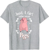 Cool Animal Farmers Year Of Pig Women Girl Designs Funny Just A Girl Who Loves Pigs Gift | Cute Mini Piggy Kids T-Shirt - Heather Grey