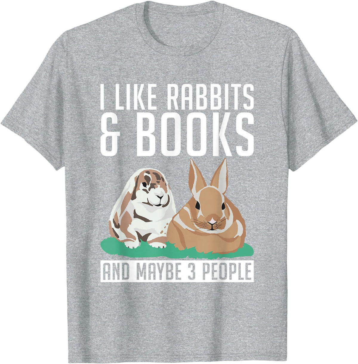 I Like Rabbits & Books and Maybe 3 People Cute Rabbit Lover T-Shirt in Heather Grey