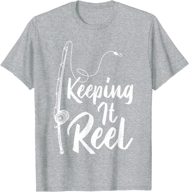Keeping It Reel Fishing Gifts Fishing Pole Keeping it Reel Joke Funny Fish T-Shirt - Heather Grey