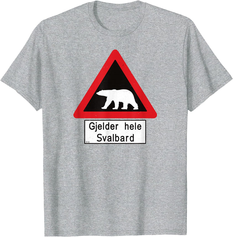 Svalbard T-Shirt Co. Svalbard Polar Bear Sign | Gjelder hele Svalbard | Norway T-Shirt - Heather Grey