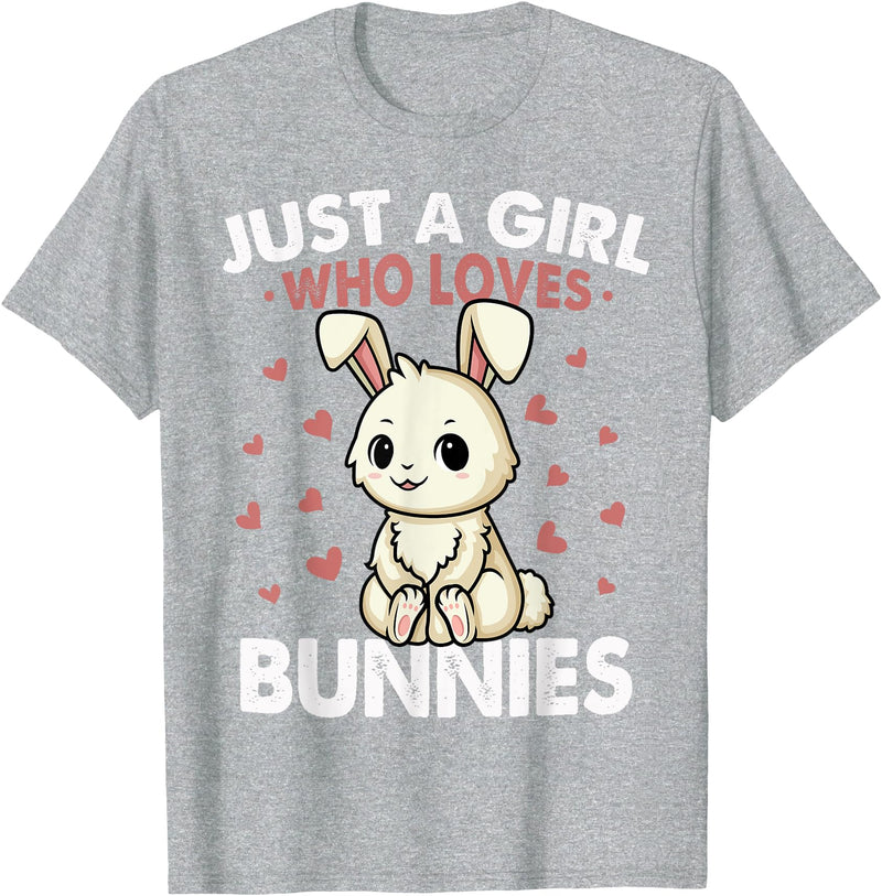 Just a Girl Who Loves Bunnies Kids Girls Rabbit Bunny T-Shirt in Heather Grey