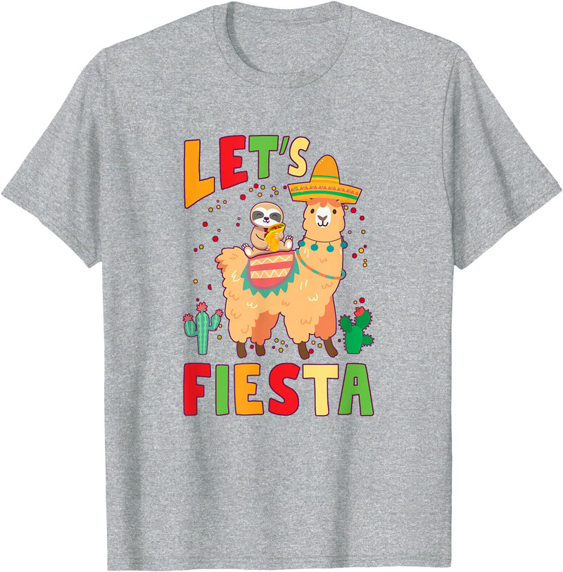 Funny Sloth And Llama Let's Fiesta Cinco De Mayo Sloth And Llama Let's Fiesta Cinco De Mayo Mexican Party T-Shirt - Heather Grey