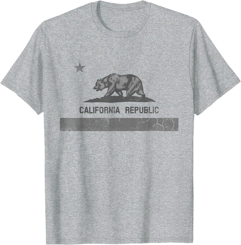 California Men Women Boys Girls Kids Groups Gift Vintage California Republic State Flag Bear Retro Fade T-Shirt - Heather Grey