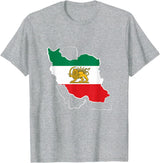 ToranjDesignArt Lion and Sun - Shir Khorshid -Iran Flag- Persian T-Shirt - Heather Grey