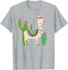 Captivaca Llama Shirts Cute Llama with Flower & Cactus/Llama Lover Gift T-Shirt Small - Heather Grey