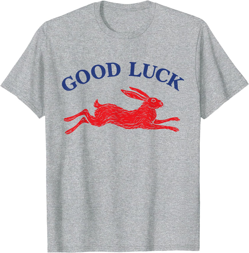 Good Luck Rabbit Easy Tiger Cool Girls Retro Western Funny T-Shirt in Heather Grey