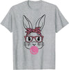 Cute Easter Bunny Face Rabbit Bunny with Glasses & Bubblegum T-Shirt in Heather Grey