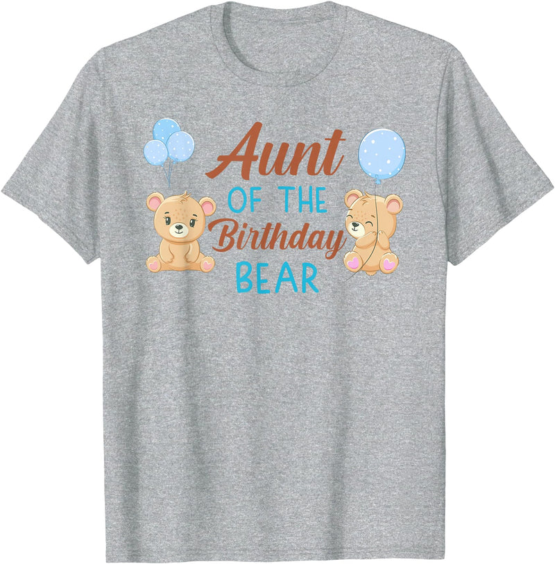Family Birthday Bear Gifts Aunt of The Birthday Boy Bear 1st Birthday Party Boy T-Shirt - Heather Grey