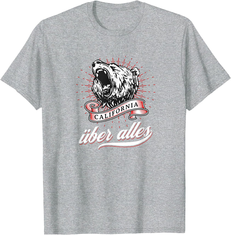 Not Quite Right California Über Alles with Roaring Grizzly Bear T-Shirt - Heather Grey