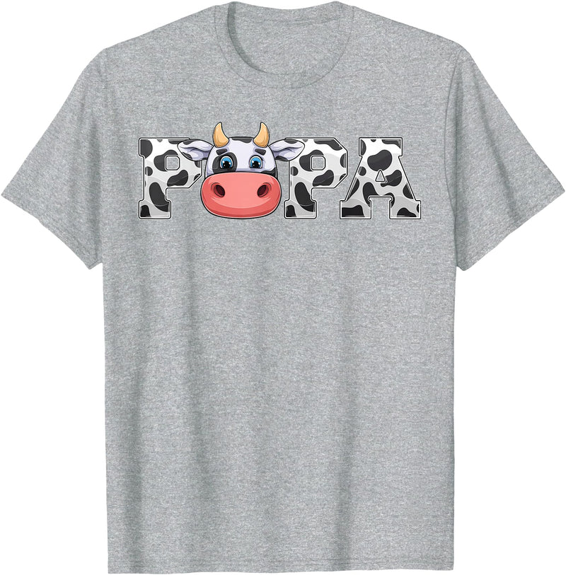 ETHRLO cow im one birthday decorations Shirts Papa Cow Print Cowboy Animal Pattern Farmer Cow Father Papa T-Shirt - Heather