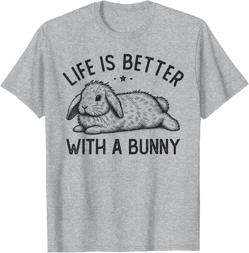 Life Is Better with a Bunny, Cute Rabbit Owner T-Shirt in Heather Grey