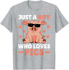Funny Pig Clothes & Outfits For Men, Boys Or Kids Just A Boy Who Loves Pigs Men Pig Lovers Pig Stuff Farmer T-Shirt - Heather Grey
