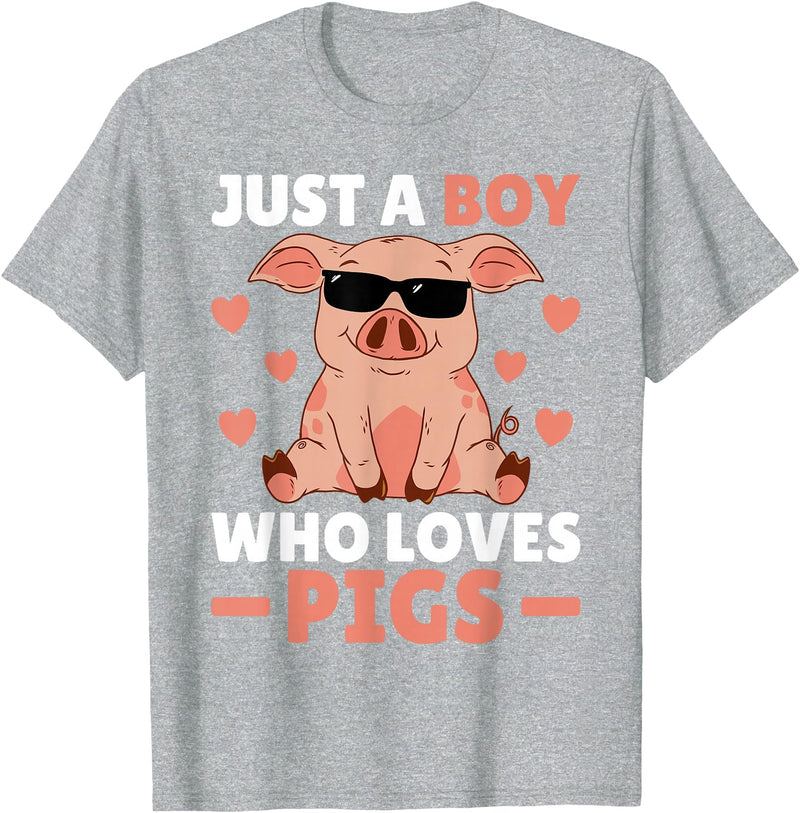 Funny Pig Clothes & Outfits For Men, Boys Or Kids Just A Boy Who Loves Pigs Men Pig Lovers Pig Stuff Farmer T-Shirt - Heather Grey