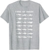 I Love Sharks Design T-Shirts 360 21 Types of Shark | Marine Biology Gift T-Shirt - Heather Grey