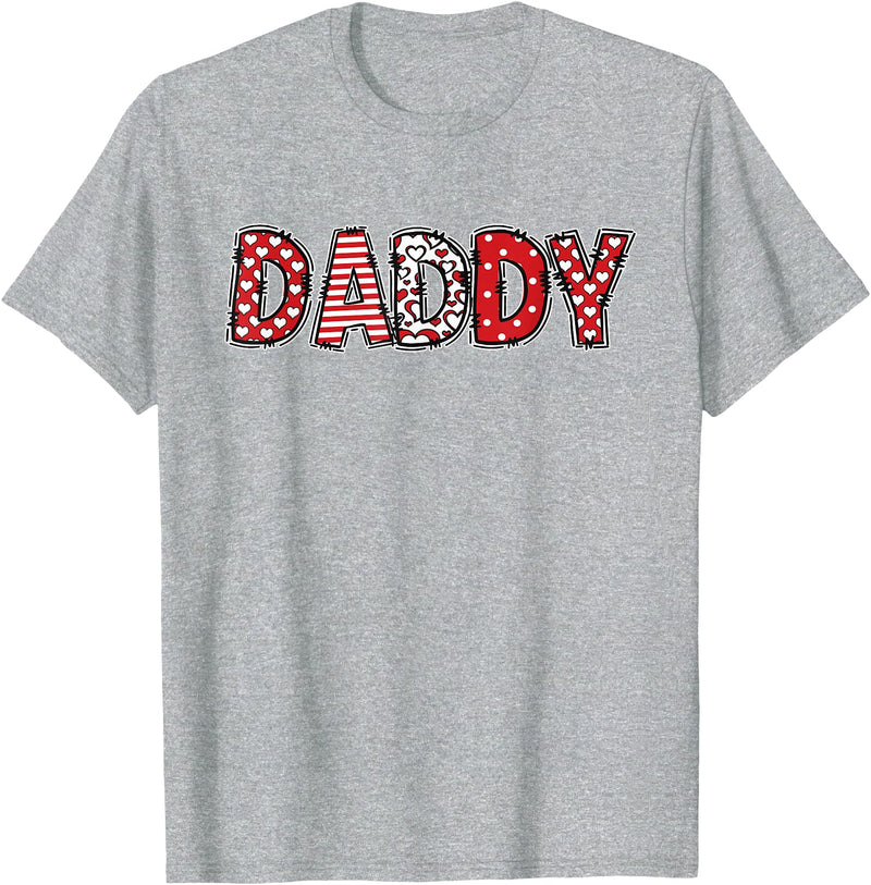 Retro Christmas Valentine Matching Family Tees Hearts Buffalo Plaid Dad Daddy Valentines Day T-Shirt - Heather Grey